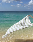 GREEN & WHITE STRIPE LINEN BEACH SHEET